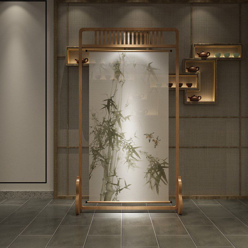 新古典实木镂空挂画款屏风挂帘挂屏隔断玄关入户酒U店餐厅背景座