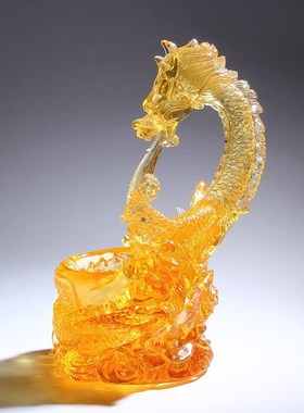 威弗列德客厅办公室玄关水晶装饰品开业礼琉M璃龙形流水聚宝盆摆