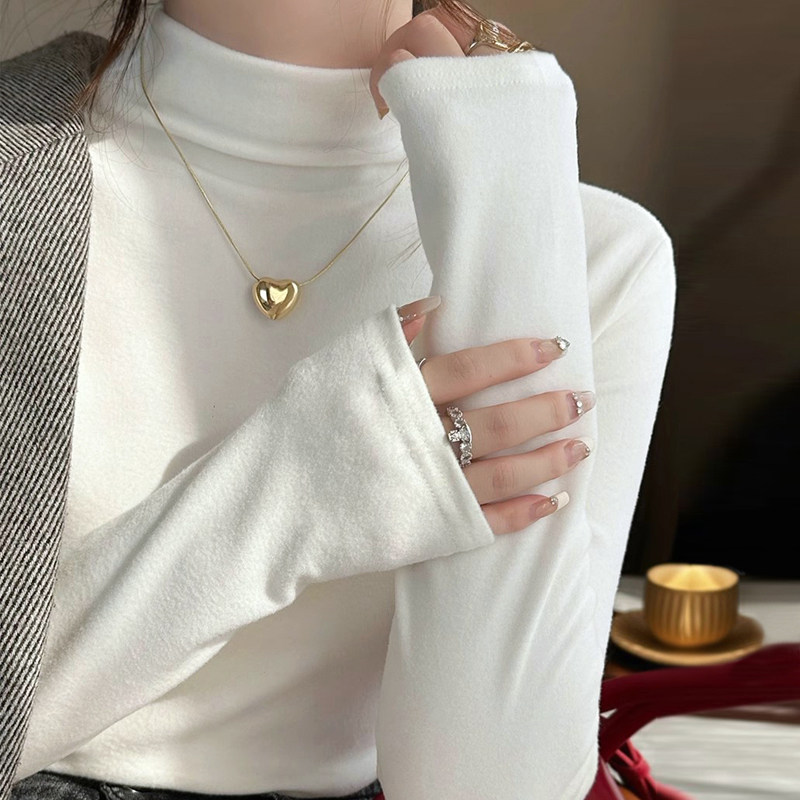 德绒加绒白色半高领打底衫女长袖2024新款秋冬内搭洋气时尚时髦,女装/女士精品,T恤,淘宝优惠券,粉丝福利购,淘宝优惠卷