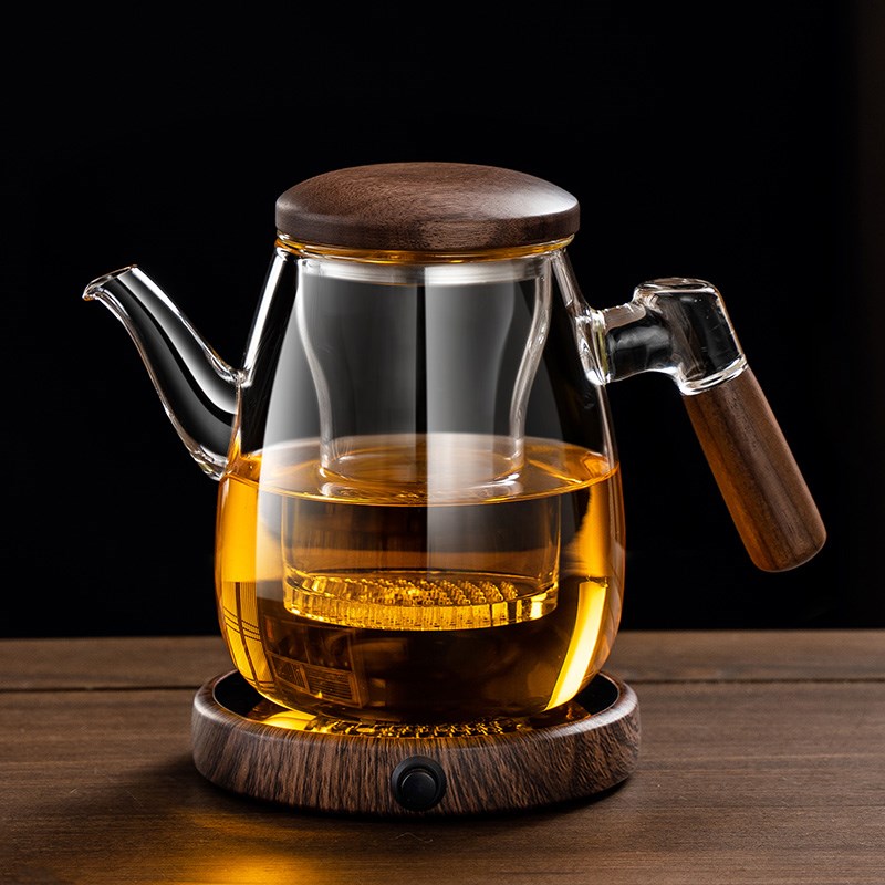 高端玻璃杯泡茶单壶个人专用胡桃木把飘逸杯三件套U茶水分离办公