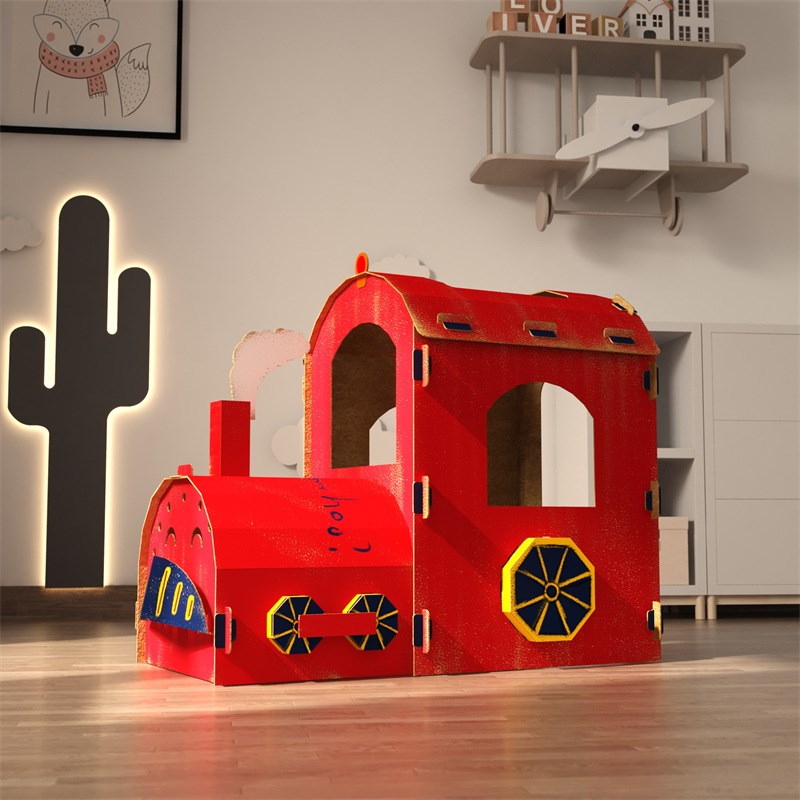 纸板火车幼儿园儿童穿戴纸皮制作小屋FDIY亲子手工涂色纸箱涂鸦