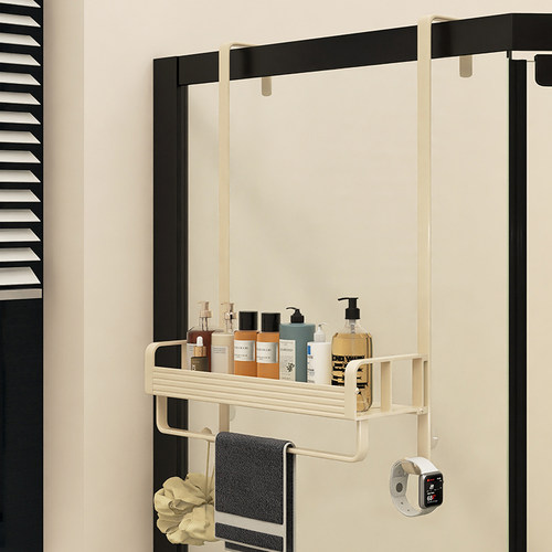 奶油风浴室置物架洗手间挂篮卫生间收纳架厕所P淋浴房挂架门后架