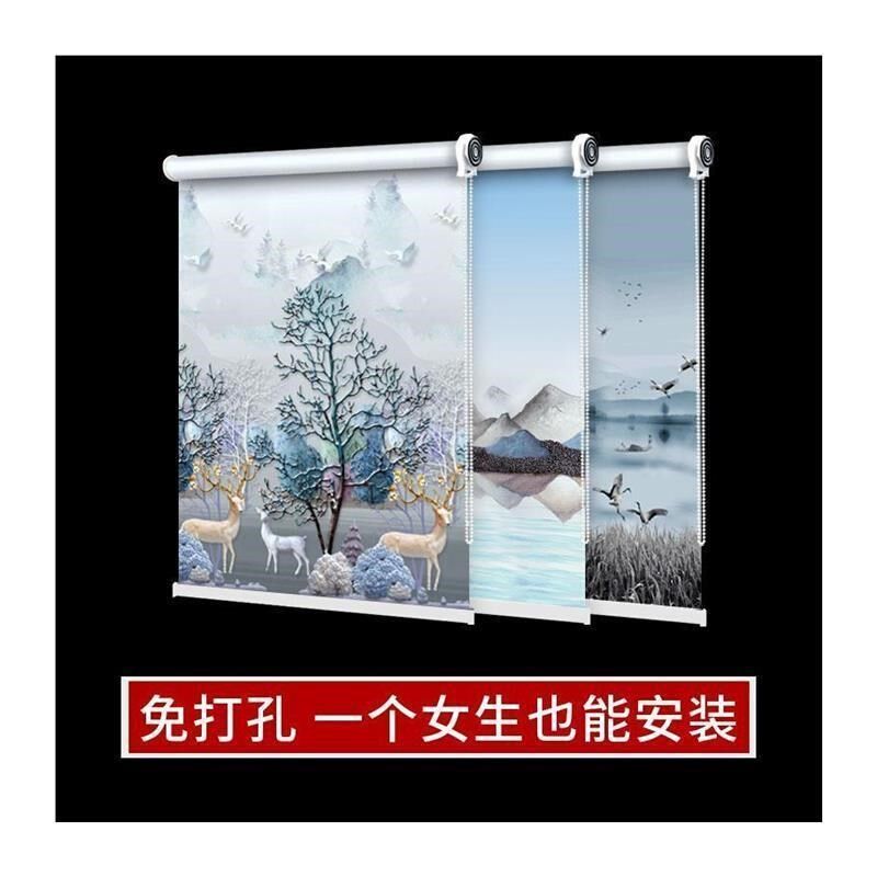 免打孔加厚卷帘窗帘升降手拉窗帘卧室厨房防水遮光遮阳化妆室定制