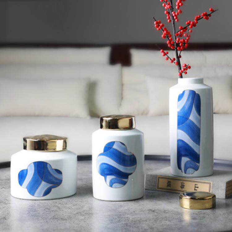 陶瓷器花瓶新中式手工创意陶瓷罐客厅玄关插花干花储物摆件