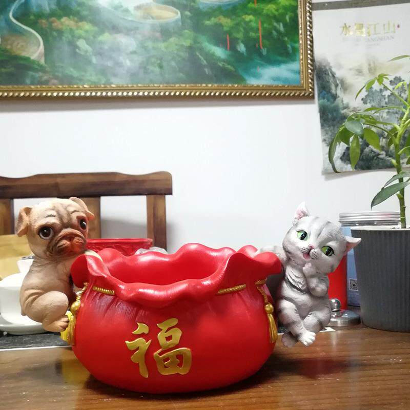 福袋收纳盒旺财狗招财猫挂件挂缸福袋花盆客厅阳台室内外装饰品