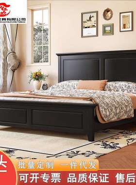 美式实木床1.8米双人床主卧室大床1.5m储物橡木床黑色复古婚床