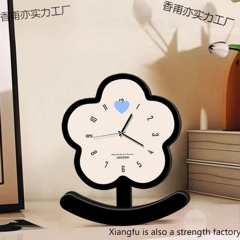 时钟摆台式客厅创意静音花朵卧室床头摆放桌面摆件钟表餐厅装饰画