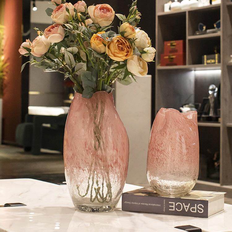 创意粉色不规则玻璃花瓶现代轻奢客厅插花水培粉色波点软装花器