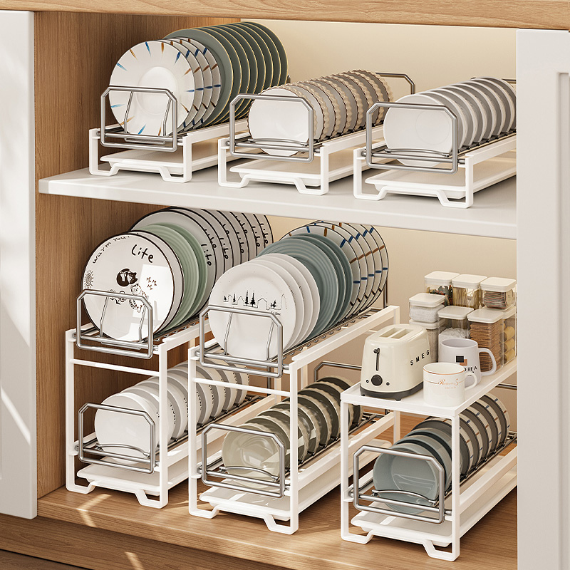 不锈钢厨房碗架橱柜内抽拉收纳架抽屉式拉篮家用免打孔Z碗碟沥水