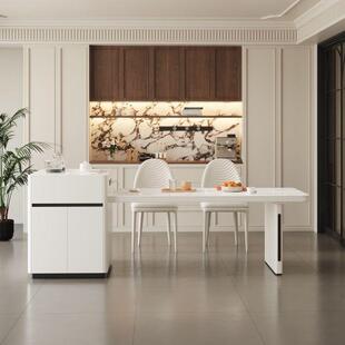 奶油风岩板岛台餐桌一体可伸缩小户型高端家用轻奢餐厅中岛台饭桌