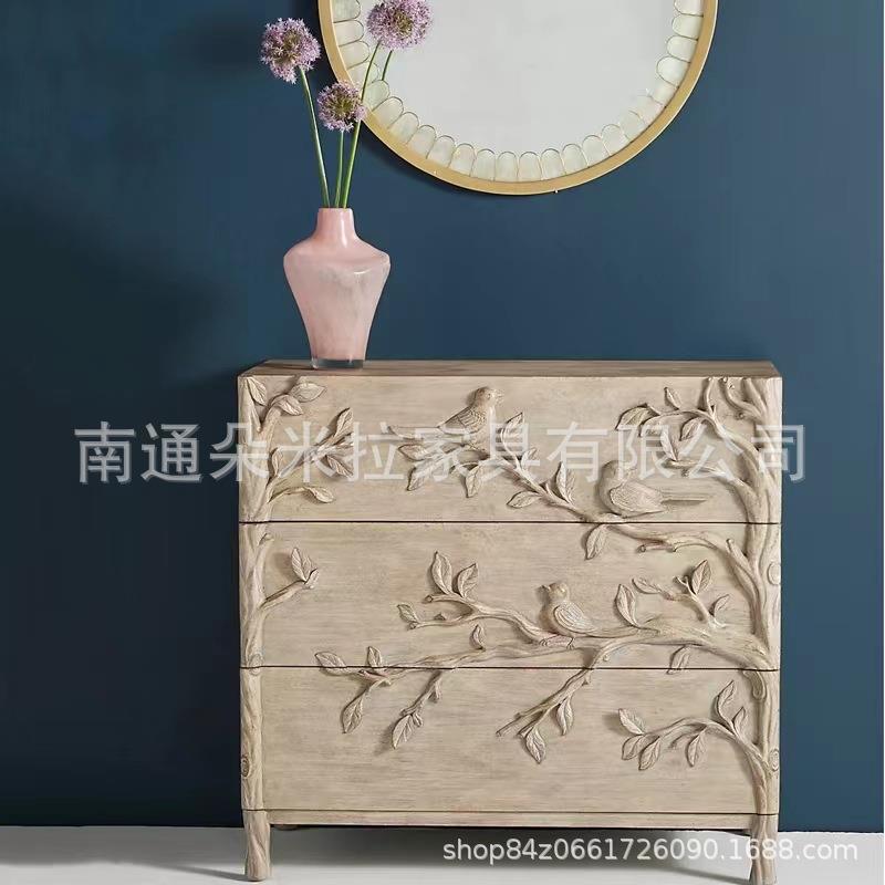 法式复古轻奢浮雕鸟语花香卧室斗柜餐厅实木餐边柜储藏柜