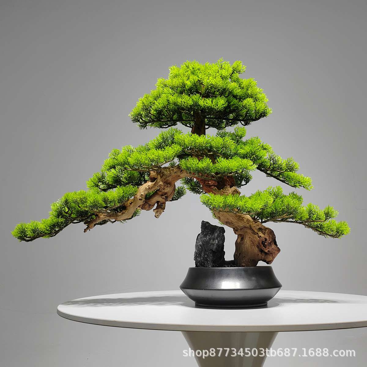 新中式迎客松树盆景摆件石头枯山水样板房玄关微景观绿植陶瓷盆栽