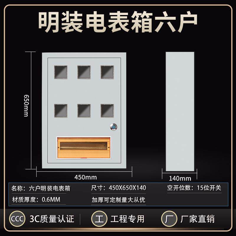 明装电表箱六户6户家用插卡出租房外壳盒 子防水户外铁220V 单相