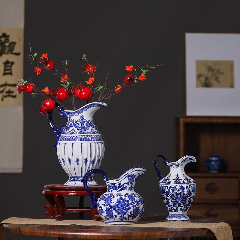 景德镇陶瓷花瓶奶壶中式家居青花瓷瓶客厅电视柜装摆件陶瓷花瓶子