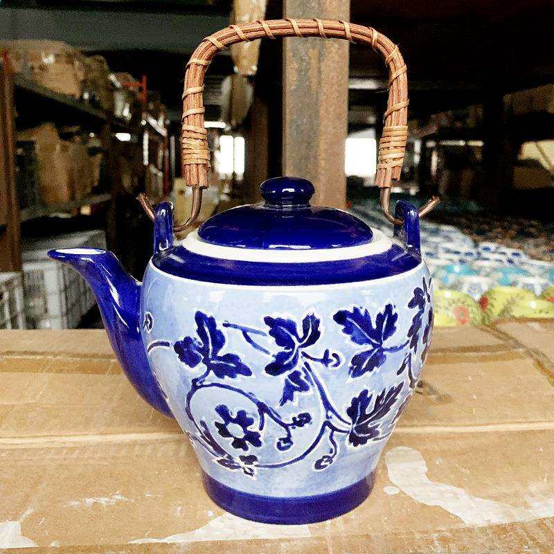青花瓷陶瓷壶老式提梁壶陶瓷泡茶壶餐厅凉水壶大容量