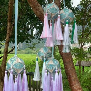 州壮锦8公分纯手工绣球工艺品广西靖西挂件旧特色