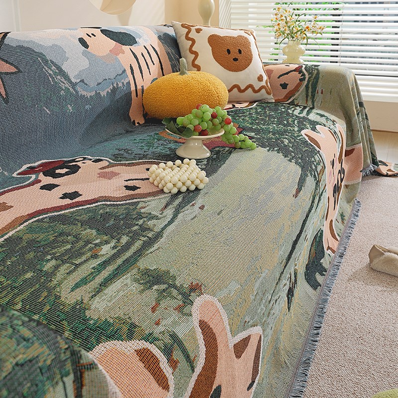 沙发盖布巾一片式四季通用复古风防滑固定M沙发套防猫抓沙发垫子