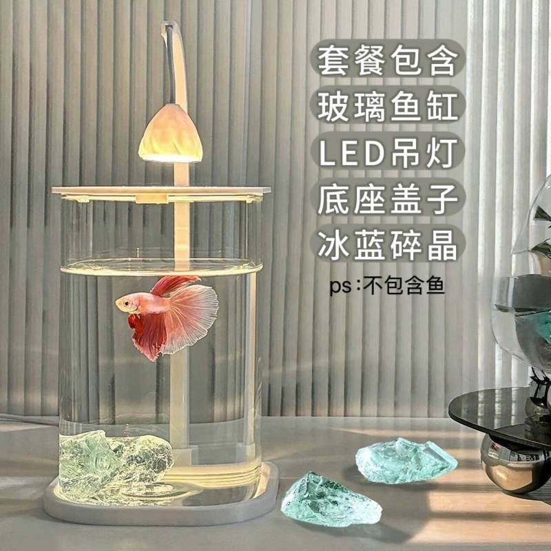 斗鱼专用双缸g鱼缸装饰高透客厅迷你小型造景玻璃桌面双格创意生