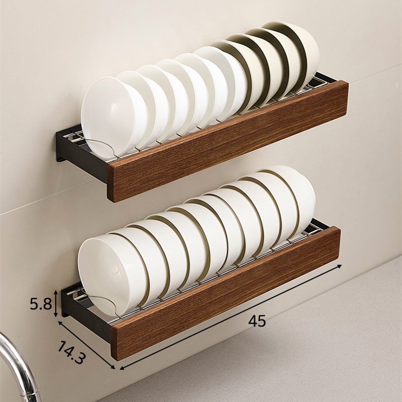 德国胡桃木碗架沥水架厨s房洗碗架免打孔壁挂碗碟收纳架碗盘置物