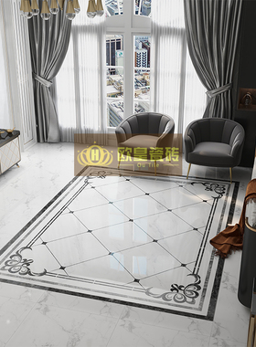 简约大气客厅拼花地砖800x800白灰色别墅入户玄关大理.石造型瓷砖