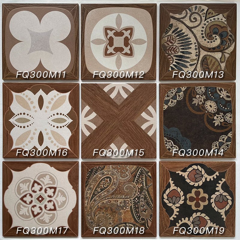 中古风仿木纹地砖民宿咖啡厅厨房B玄关浴室卫生间防滑复古拼花瓷