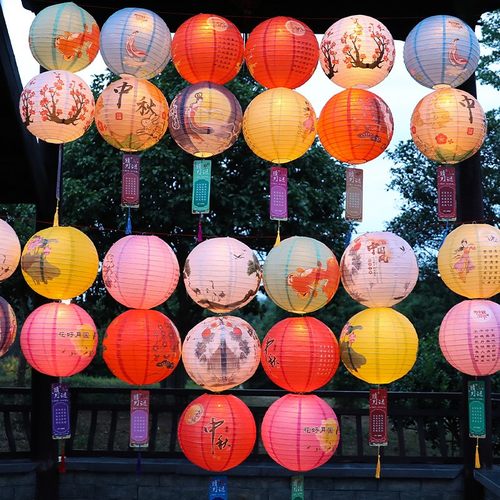 中秋节七夕节纸灯笼挂饰装饰品中式发光花灯场景布置Y宫灯猜灯谜