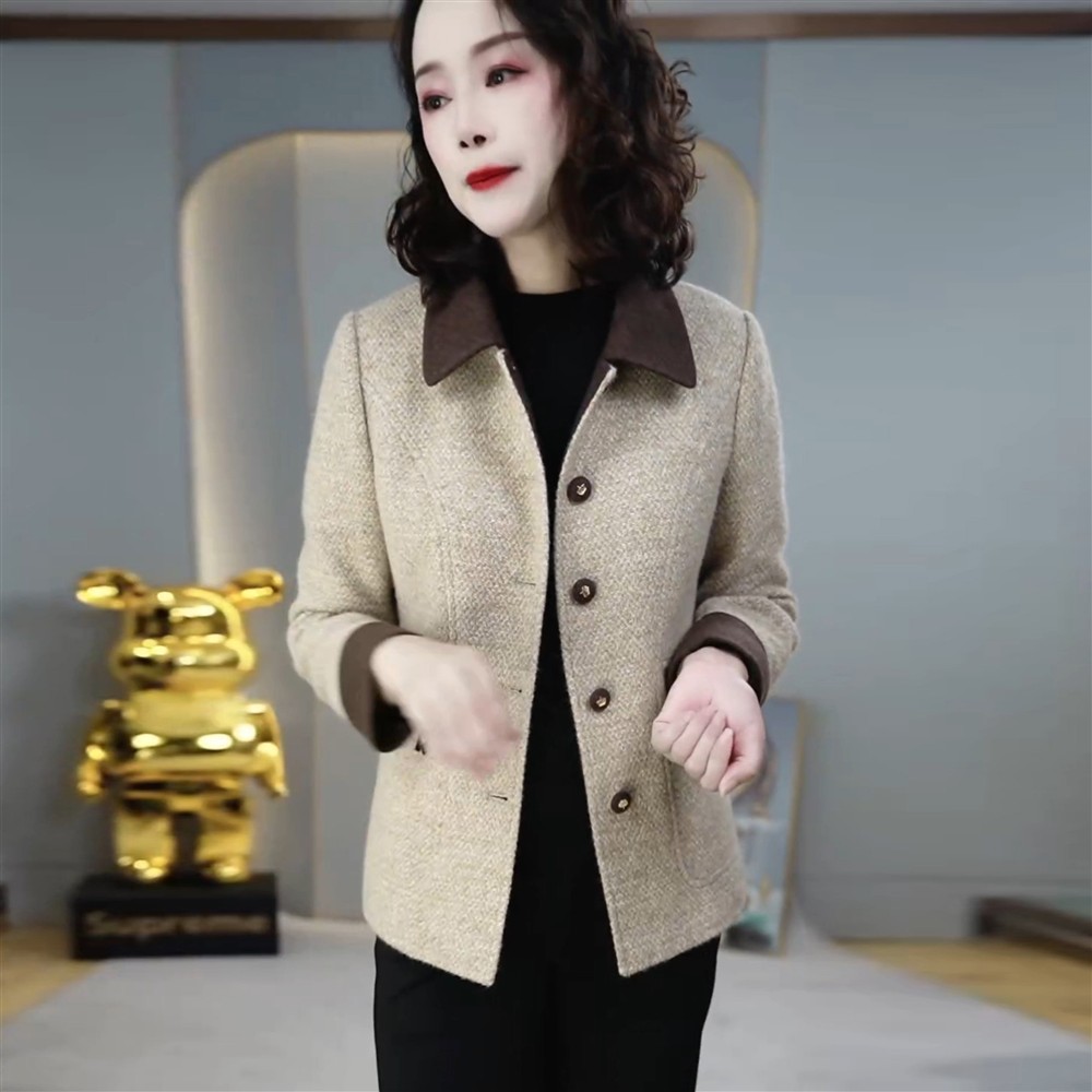 翻领长袖单排扣短款外套女2026秋季新款小个子减龄显瘦妈妈装上衣