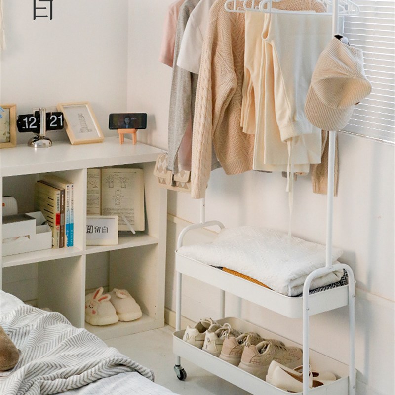留白宿舍衣帽架卧室落地可移动收纳置物架房间简易小型晾挂衣架子