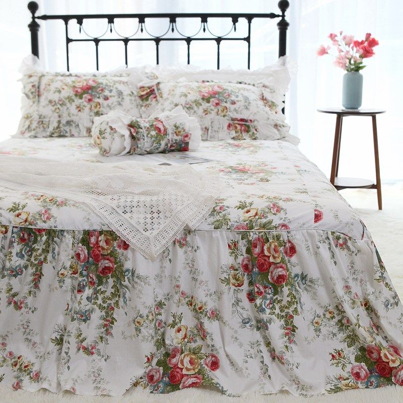 欧版简约欧式新花蕊全棉田园风纯棉裙式单双人单件床裙床罩床单