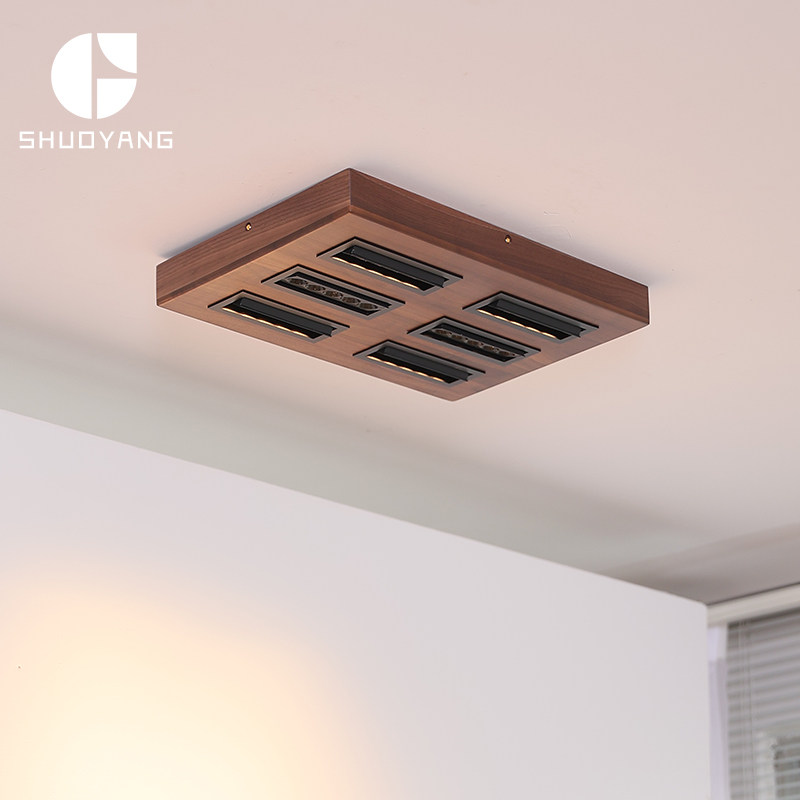 北美黑胡桃木明装led格栅射灯无主灯复古客厅卧室阳台防眩斗胆灯,家装灯饰光源,格栅灯,淘宝优惠券,粉丝福利购,淘宝优惠卷