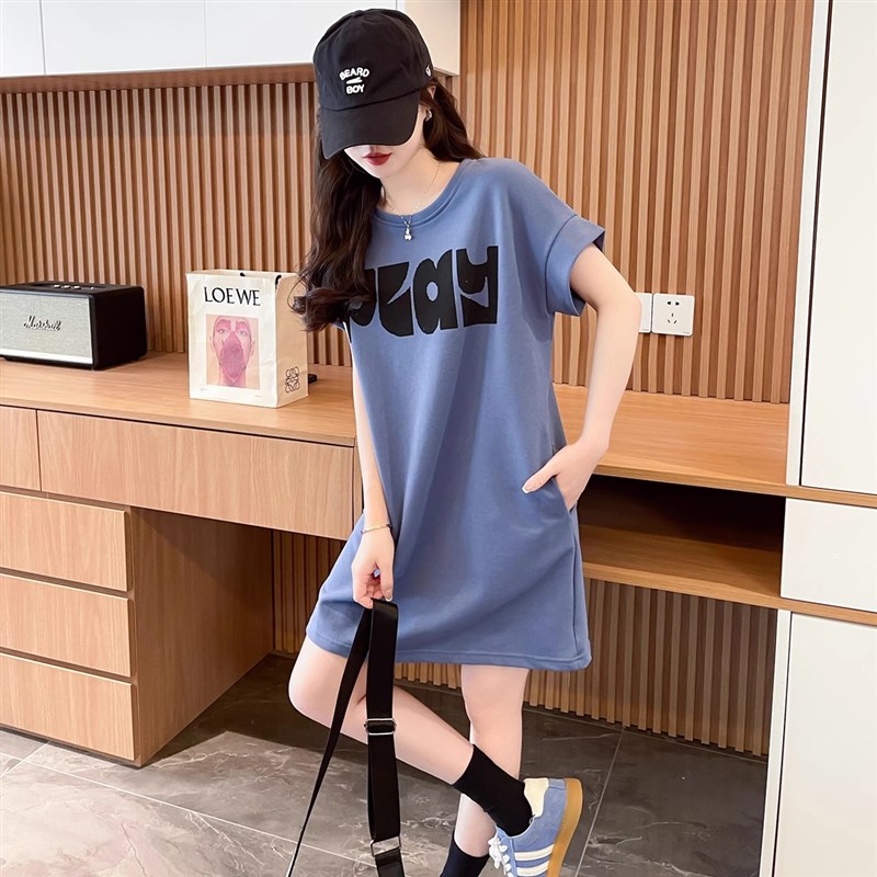 纯棉连衣裙女2025新款夏季韩版时尚休闲百搭宽松中长款短袖T恤裙