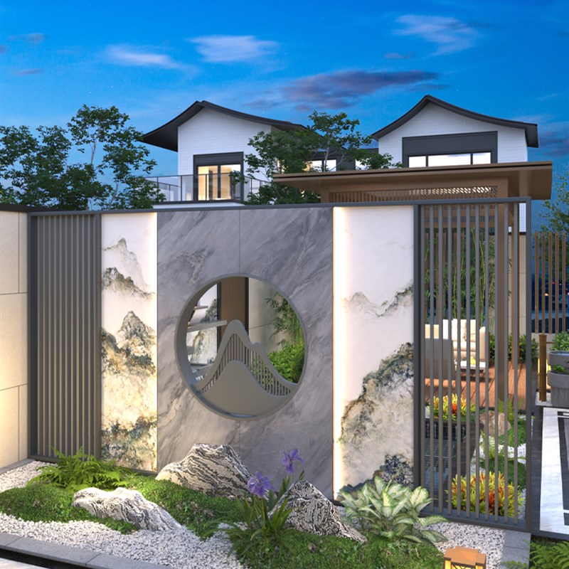 铝艺屏风隔断假山不锈钢户外庭院花园迎门景墙金属中式室外影壁墙