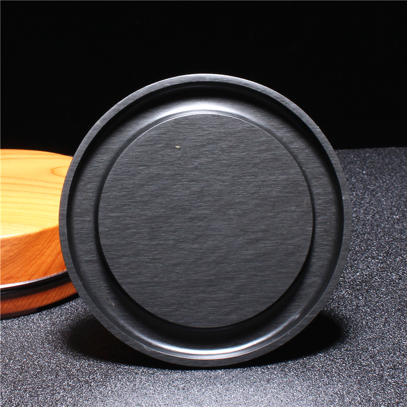 徽砚原石歙砚名家精品砚台老坑罗纹籽料 圆池素砚 实用文房收藏