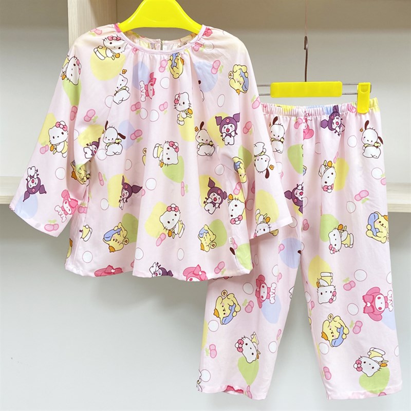 裁缝店选料定做女童家居服套装女孩棉绸可爱长袖童装睡衣空调服夏