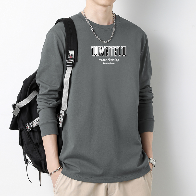 240G重磅纯棉长袖t恤男潮牌内搭打底衫圆领秋衣全棉体恤印花小衫