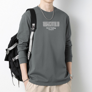 圆领秋衣全棉体恤印花小衫 240G重磅纯棉长袖 t恤男潮牌内搭打底衫