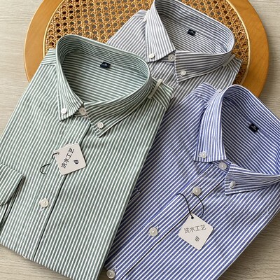 经典条纹!100全棉色织!春秋季男士商务休闲长袖衬衫 17557