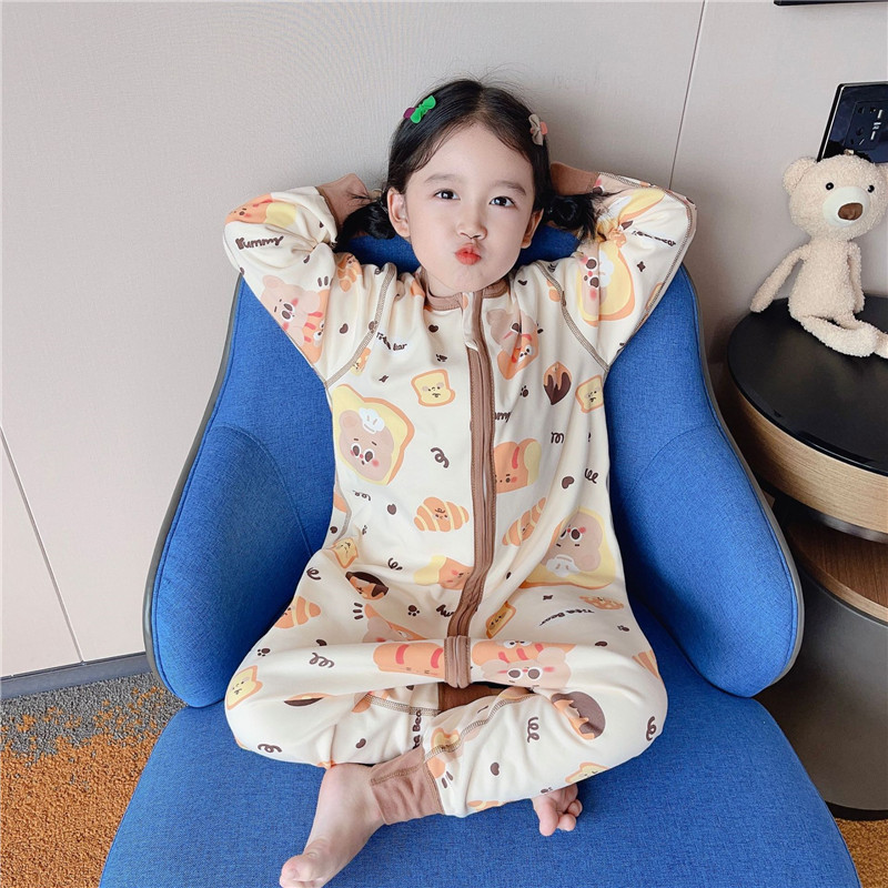 春秋冬儿童双层纯棉睡袋分腿防踢被四季恒温磨毛男女宝宝连体睡衣