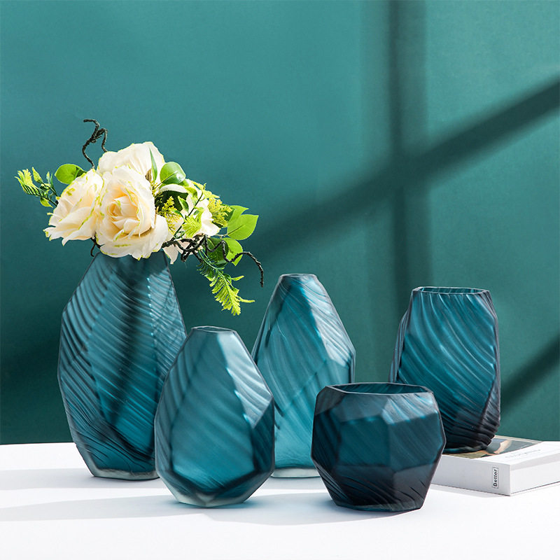 欧式磨砂玻璃花瓶样板房家居软装饰品客厅干花插花几何花瓶摆件