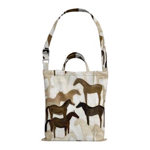 油画马群 新中式 斜挎手拎布袋单肩包女大容量可手拎包帆布袋