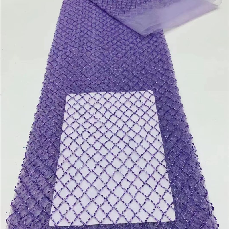 轻奢黑色蕾丝网纱菱形珠串面料重工珠片刺绣礼服亮片新娘服装布料