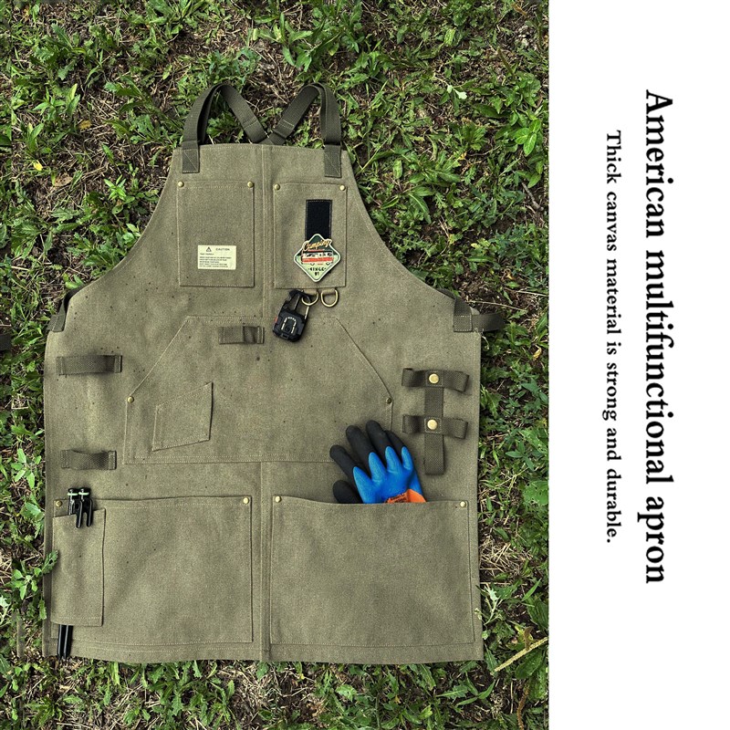 露营围裙帆布耐磨收纳围裙户外野餐烧烤防污工作服定制logo印字