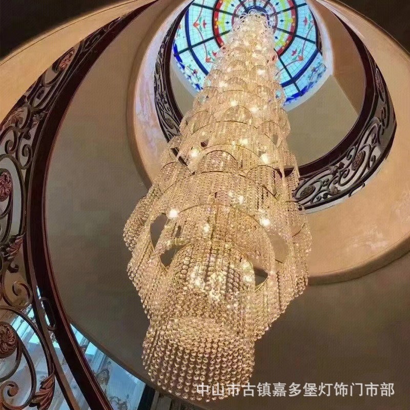 2025新款家用轻奢别墅复式楼梯水晶大吊灯大气欧式V酒店大堂大吊