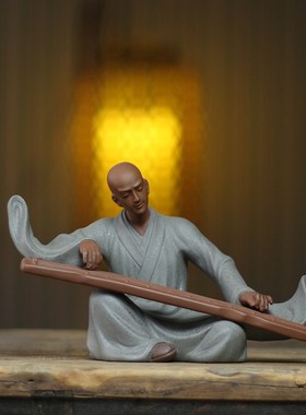 紫砂摆件禅意人物工艺礼品摆饰抚琴和尚玄关博古架装饰品家.居覆