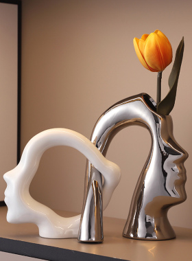 创意抽象陶瓷情侣j摆件高档家居客厅玄关北欧轻奢电视柜装饰品摆