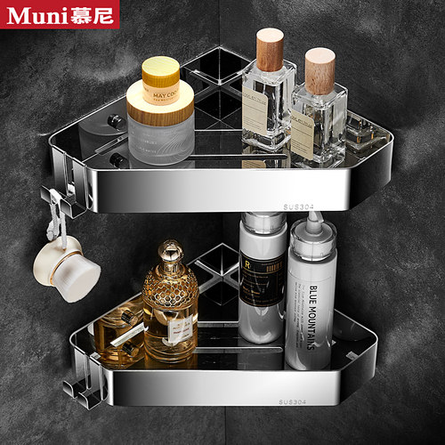 免打孔浴室置物架304不锈钢淋浴房卫G生间三角篮转角厕所壁挂收纳