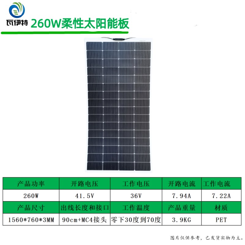 20线柔性太阳能板350W太阳能户外车载供电房K车露营12V24V电池充