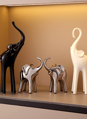 轻奢风大象一家三四口陶瓷装饰客厅电视柜酒柜P高档家居摆饰高级