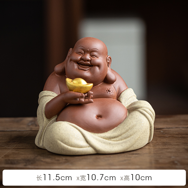 紫砂招财弥勒佛茶宠精品手工大肚佛茶玩茶道茶桌S茶台禅意人物摆