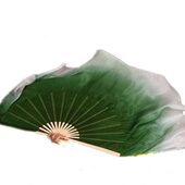 水墨中国风秧歌扇真丝双面加长扇子舞蹈道具跳舞扇绿色渐变古典舞